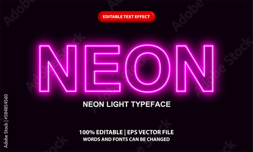 Neon editable text effect template, pink neon light text style effect