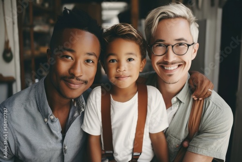 Smiling interracial diverse family with kids, Generative Ai