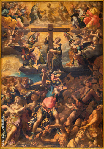 GENOVA, ITALY - MARCH 7, 2023: The painting of Last Jugment in the church Basilica di Santa Maria Assunta by Aurelio Lomi (1556 – 1622).
