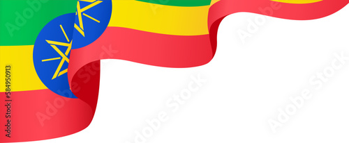 Ethiopia flag wave isolated on png or transparent background