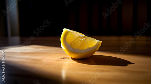 Cut lemon on a wooden table with good natural lighting, 35mm lens, f/1.8 - Alternative 3