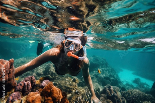 Snorkel diving at tropical coral reef