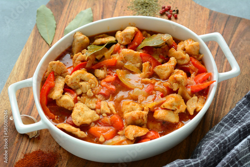 Hungarian turkey stew in tomato sauce and red pepper