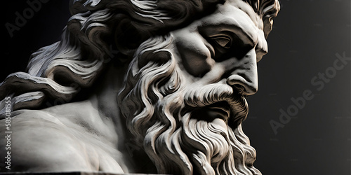 Bust of the god Zeus. Ancient Greek mythology. Antique sculpture. God Zeus. Generative Ai