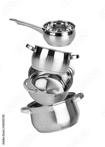 Different saucepans on a white background