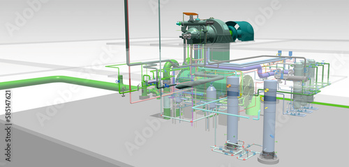 steam turbine power plant layout 3D illustration
