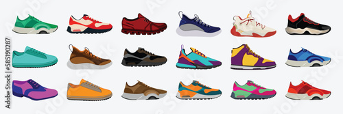 Collection of realistic sneakers of different types. Sports shoes in detailed style. 