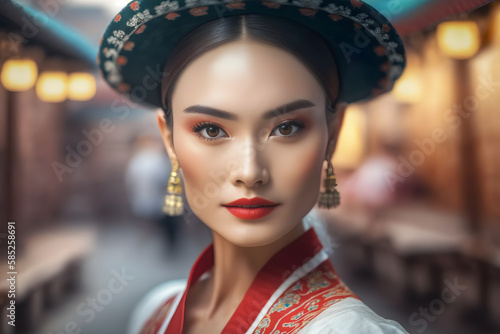 Portrait of an ethnic Korean woman. Neural network AI generated art