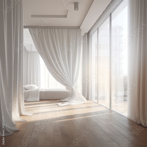 interior modern room with white curtains Generative AI