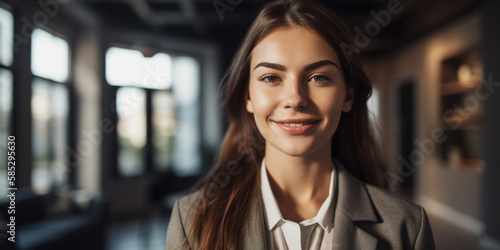 Portrait of happy female real estate agent Generative AI