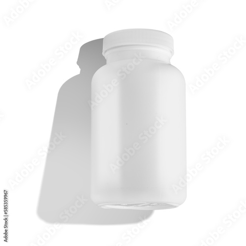 Biała butelka na lekarstwa, z cieniem, na białym tle