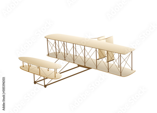Wright Flyer. The world's first flight an airplane with a person on the thrust of the engine. Vector illustration isolated on the white background