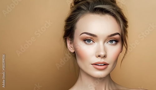 Young Woman with a beautiful face and Perfect clean fresh skin. Model with natural makeup and sparkling eyes on isolated background. Facial treatment, Cosmetology, beauty Concept. Generative AI