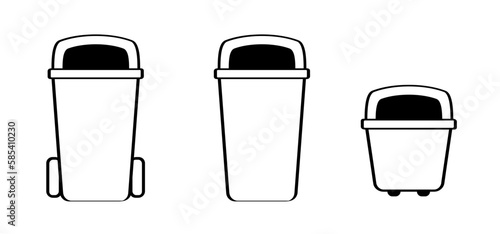 Wheelie bin. Garbage bag and container. Waste bin or or litterbin. Garbage can, trash can. Trash bin or dust bin symbol. Waste Recycling. Global day of recycling or America recycles day. Dustbin.