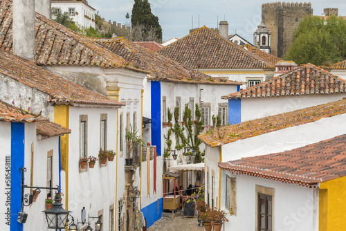 Historic streets of the medieval Obidos castle in Portugal.