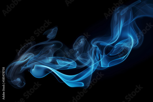 Captivating and Moody Blue Smoke on a Bold Black Background - Ideal for Adding Drama and Depth to Your Visual Projects, Generative AI