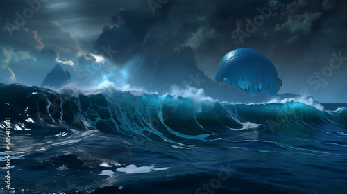 An oceanic exoplanet with towering waves