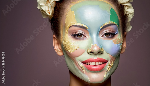 Beautiful woman face with healthy clean slon spa concept cosmetic skin care, Face peeling mask, spa beauty treatment, skincare. Woman getting facial care , Generative AI