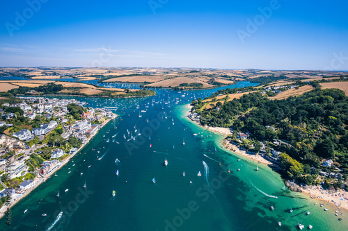 Aerial view of SALCOMBE and Kingsbridge Estuary from a drone, South Hams, Devon, England