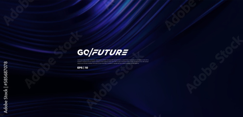 Abstract futuristic dark background with flowing wave design. Dynamic 3d wallpaper neon lights and ai luxury lines. Technology backdrop for digital, website, presentation, banner… vector illustration