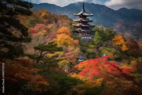  japan landscape at autumn, generative AI