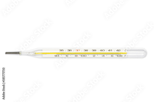 Cutout medical glass thermometer on white background.