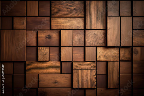 brown wooden panel mosaic, ai generated