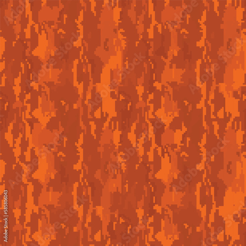 Digital mosaic camo, seamless pattern for your design. Bright orange coloring camouflage, modern fabric print. Abstract repeating wallpapers. Vector tile texture