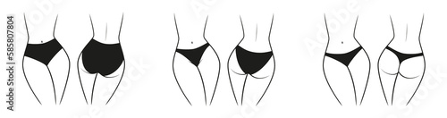 Collection of silhouettes of a female figure in a different panties - front and back view. Illustration on transparent background