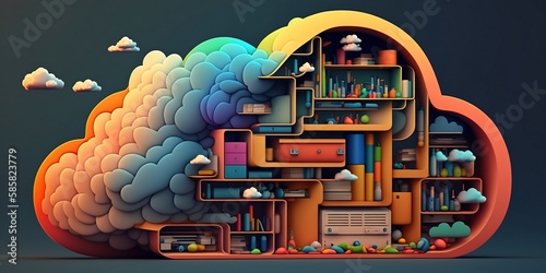 Digital cloud colorful illustration, AI Generated