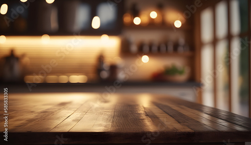 empty table front view with isolated bokeh of a cuisine -AI Generative 