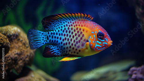 An exotic fish swimming in a colorful aquarium Generative AI