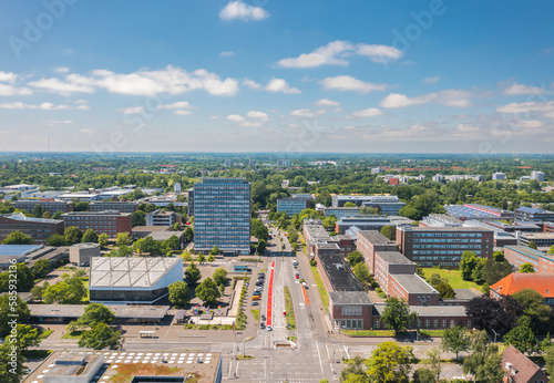 Aerial summer view of Kiel University area, Germany