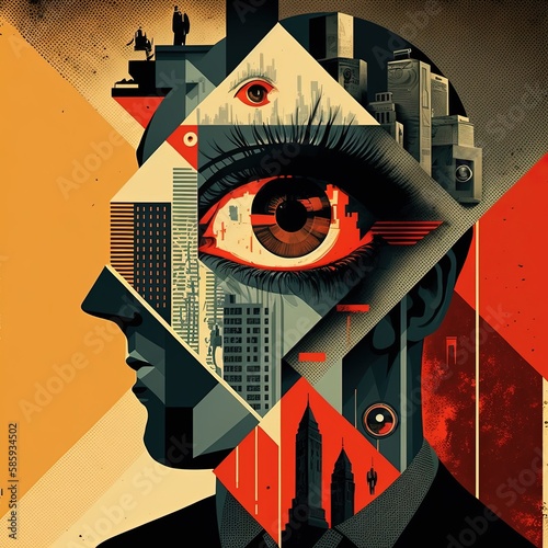 Espionage concept in russian constructivism retro style. Generative AI