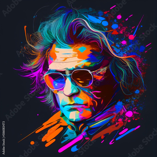 Ludwig van Beethoven. Bright multi-colored image. Generated AI..