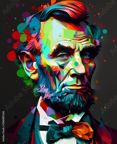 Bright multi-colored portraitOf Abraham Lincoln. Generated AI..