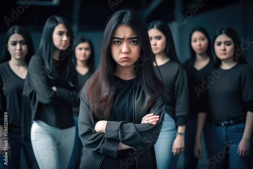 Girl is being bullied by a group