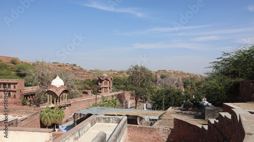 Jodhpur, Rajasthan, India 2nd March 2023: Mandore or Mandor gardens and fort is collection of temples and memorials near Jodhpur. Famous Government Museum from bygone eras. Hindu Royal Maharaha Site.