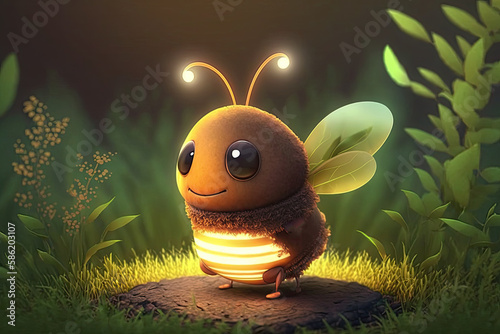 Cute Cartoon Firefly in the Woods (Generative AI)