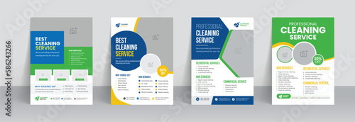 Cleaning service flyer creative template with sports event cleaning poster and brochure cover design