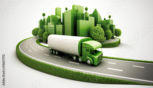 Modern green sustainable highway with truck. Generative AI