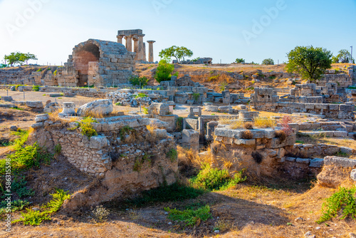 View of Ancient Corinth archaeological site in Greece