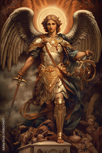 St. Michael the Archangel Illustration. Archangle Saint Michael. Generative Ai. Protection and Defense Symbol.
