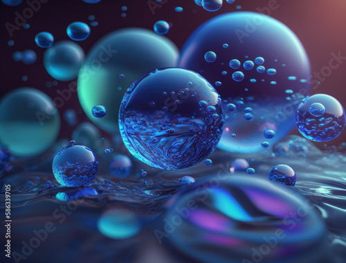 Blue water bubbles Dynamic liquid shapes background created with Generative AI technology