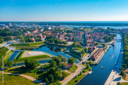 Aerial view of the Klaipeda and its castle in Lithuania