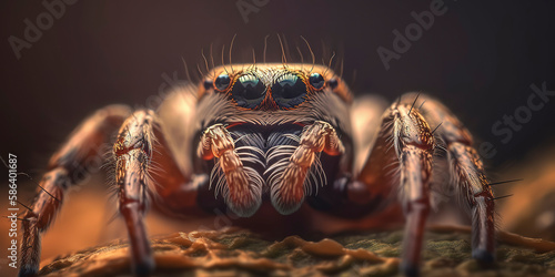 Vivid close-up of a jumping spider showcasing nature's complexity. Generative AI