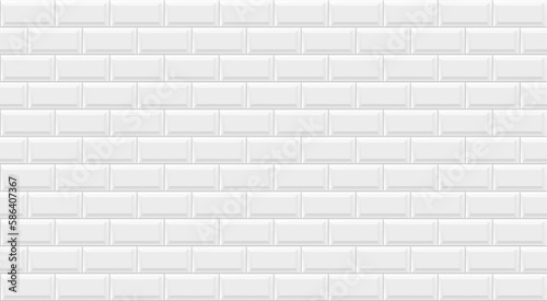 Subway tile seamless pattern. White kitchen, bathroom ceramic tile. metro tunnel, wall or floor realistic vector texture, background or wallpaper with white faience tile, enameled bricks pattern