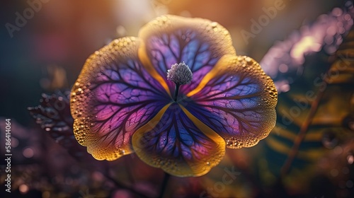 Beautiful abstract holographic flower. Mutated plant in a fantasy world. 