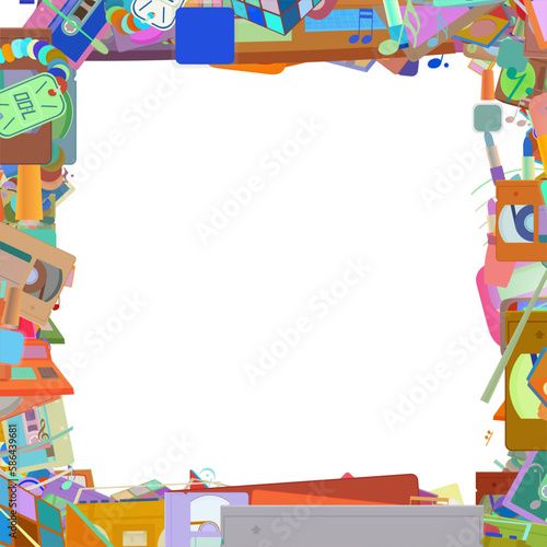 Background pattern abstract design texture. Border frame, transparent background. Theme is about musical key, audio, video, nail polish, tones, cassette, salon, pomatum, semiquaver, demisemiquaver