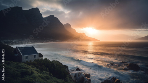 sunset in the mountains and ocean